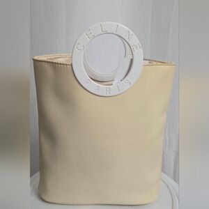 EUC Celine Cream Nylon Mini Bag with White Handles